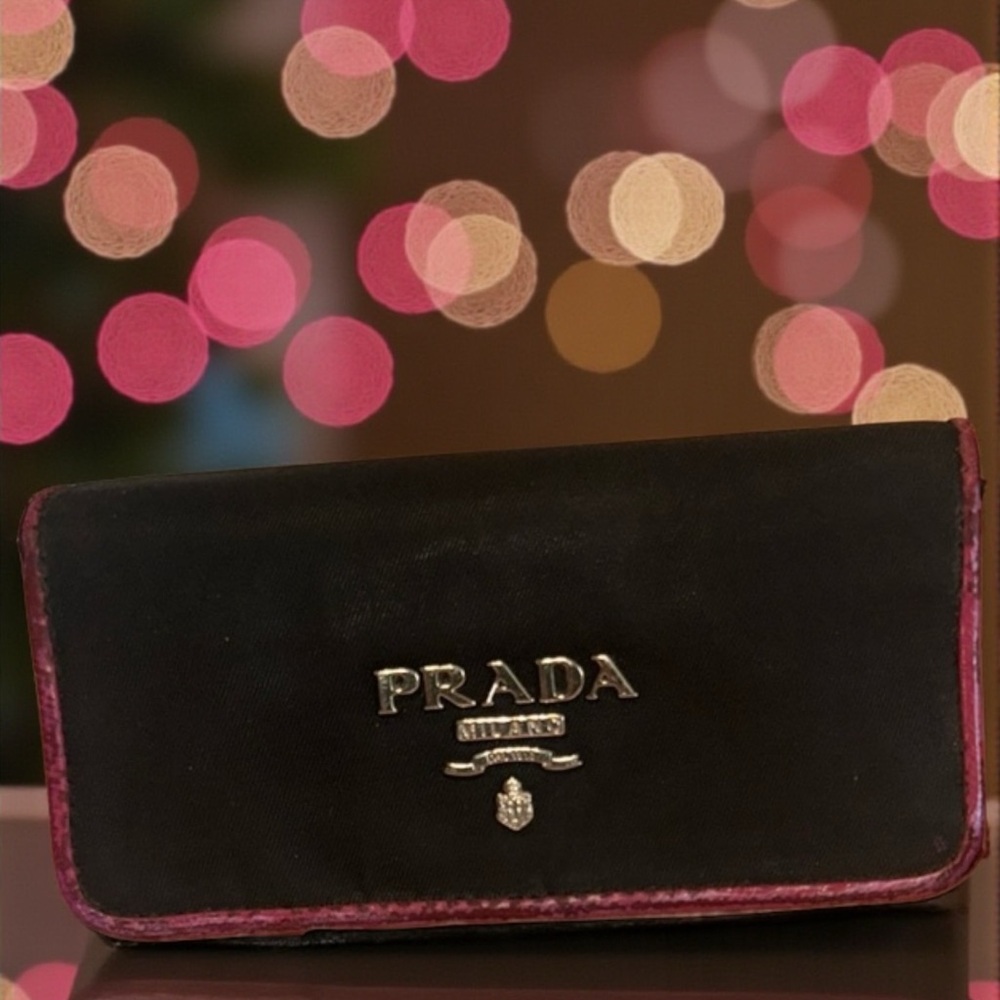 Prada Black Key Card Holder with Pink Trim